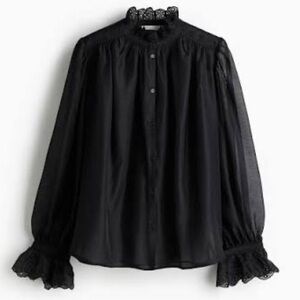 NWT - H&M Sheer Blouse with Eyelet Embroidery - Black